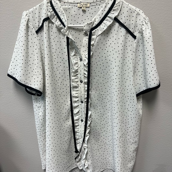 Lily White polka dot black and white button up tied neck top size xl - Picture 4 of 6
